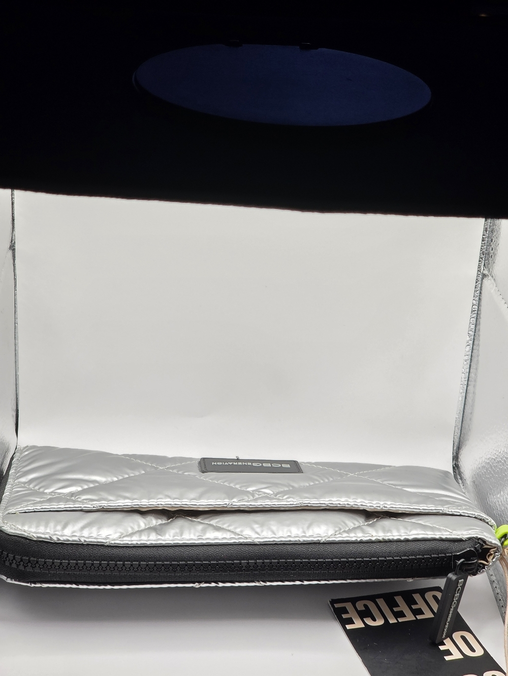 BCBGeneration Quilted Metallic Silver Zip Pouch - Picture 4 of 10